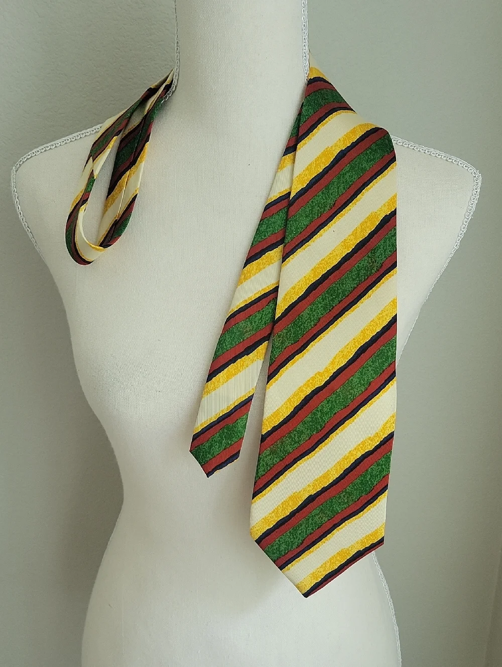 Vintage J. Crew Silk Striped Green, Red, Purple/Blue, Yellow & Cream Men's Tie
